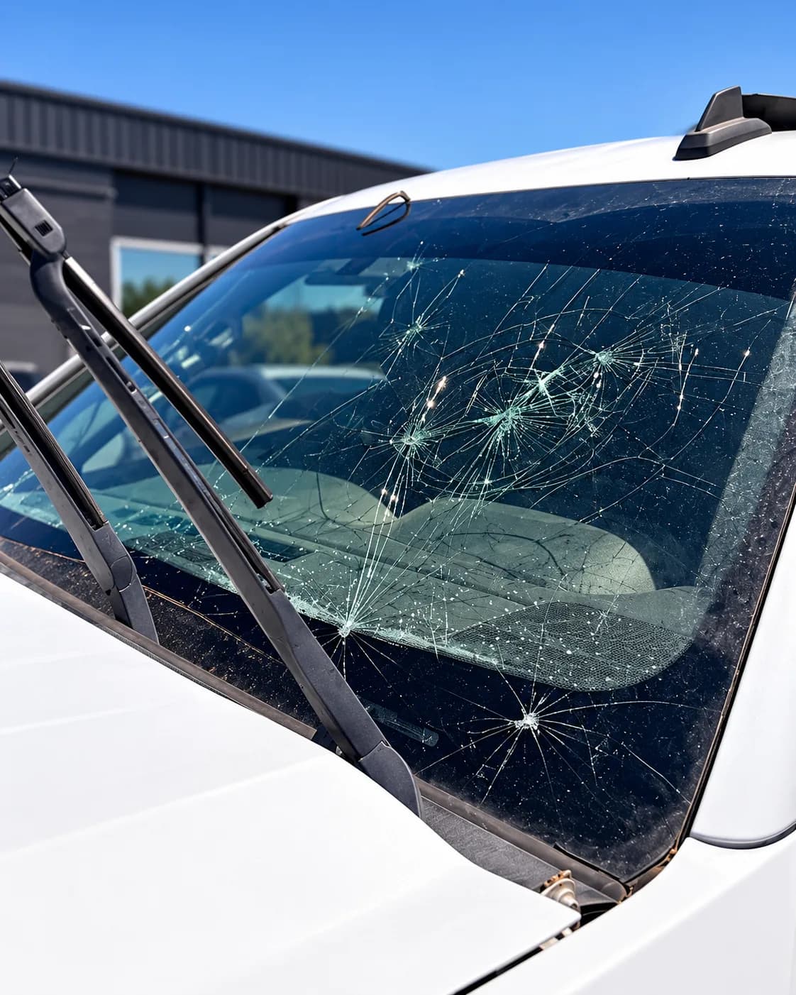 Close-up of cracked windshield glass