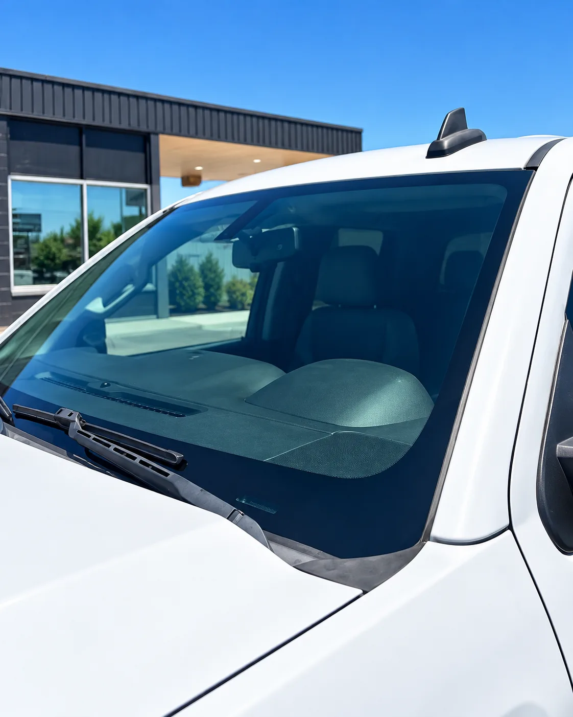 Finished windshield installation on a vehicle